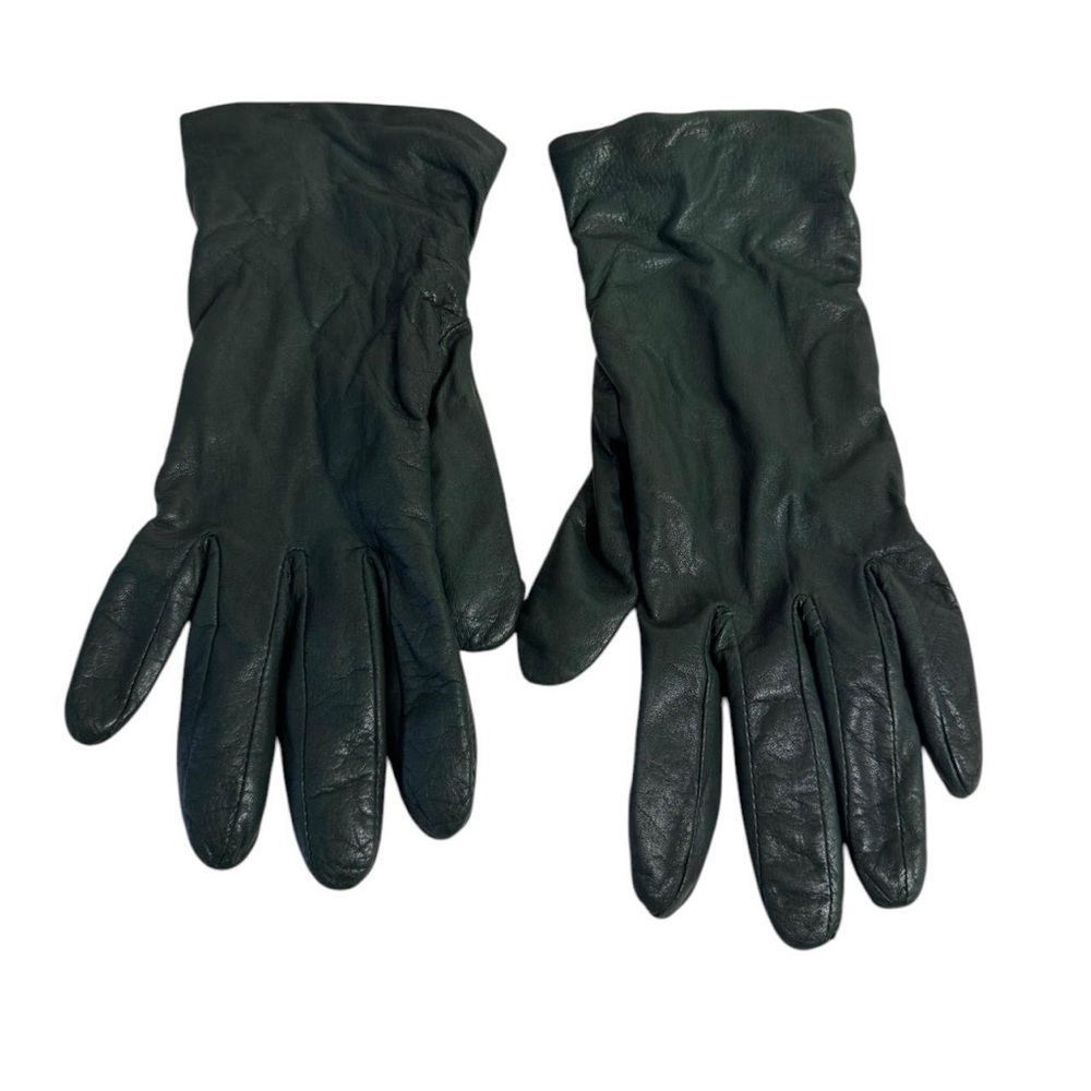Dark green leather and cashmere vintage gloves